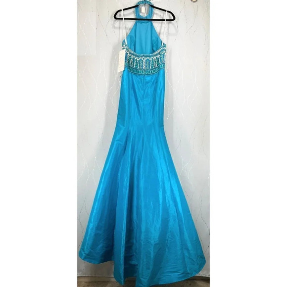 NWT Rachel Allan 7103A Turqouise Beaded Formal Gown $438 - Picture 7 of 11